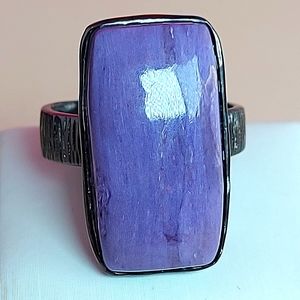 Natural 33 ct‎ Natural Charoite 925 Sterling Silver Ring Sz 9